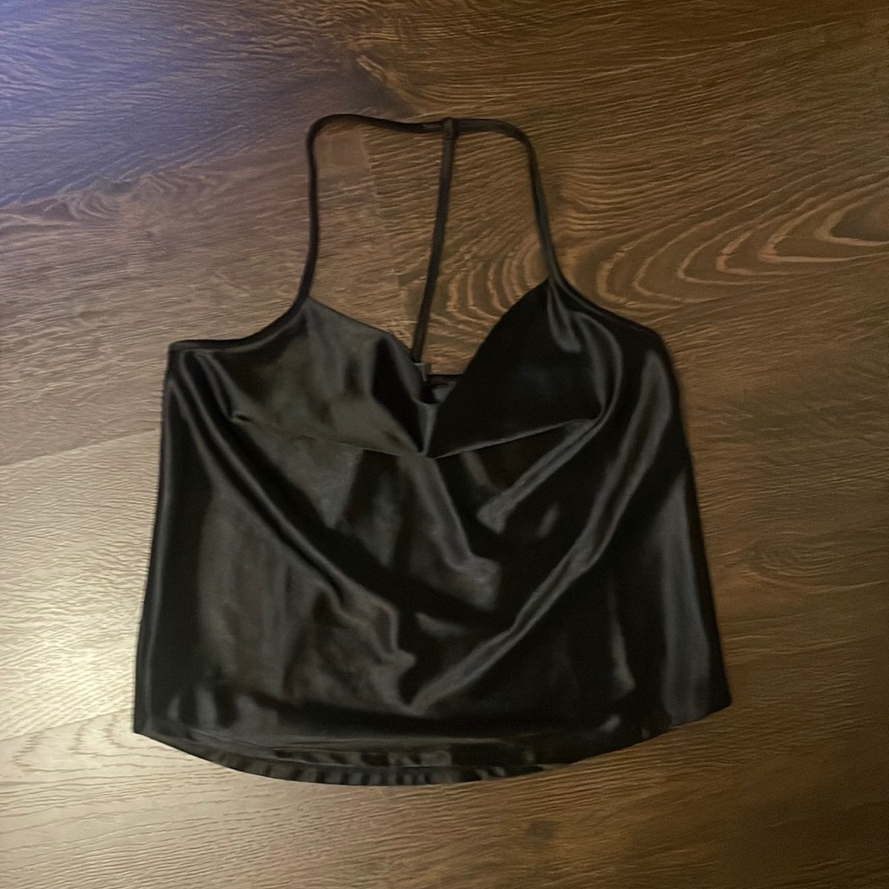 Black Satin Cowl Tank Top!